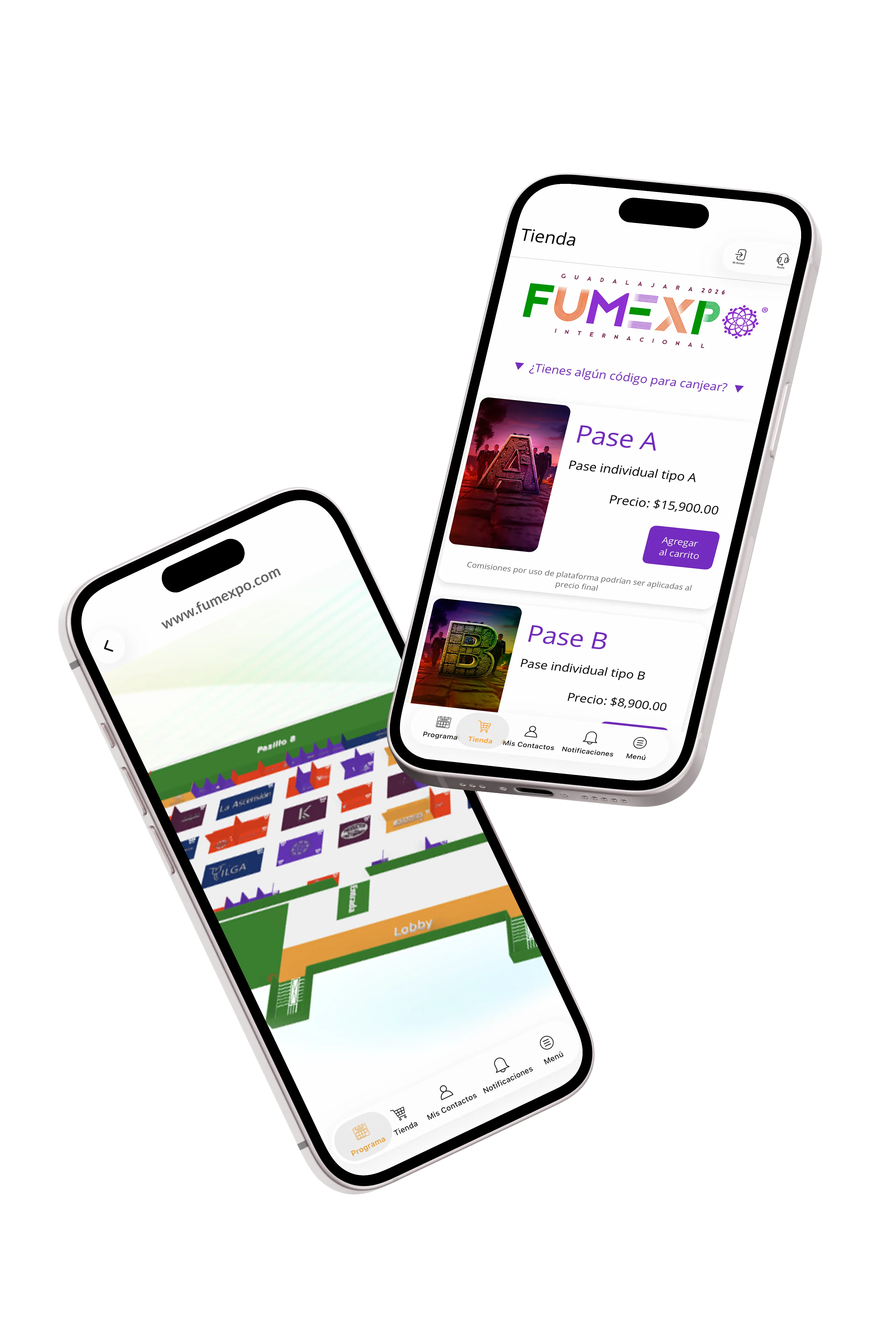 Capturas de pantalla de la app de FUMEXPO